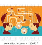 Vector Clip Art of Retro Two Business Men with Open Creative Brains and Ideas by Qiun