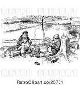 Vector Clip Art of Retro Two Men Talking and Reading Outdoors by Prawny Vintage