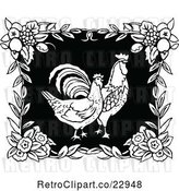 Vector Clip Art of Retro Two Roosters in a Floral Frame by Prawny Vintage