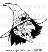 Vector Clip Art of Retro Ugly Warty Witch in a Hat, Laughing by Lawrence Christmas Illustration