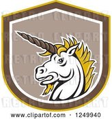 Vector Clip Art of Retro Unicorn Head in a Shield by Patrimonio