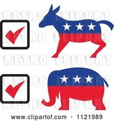 Vector Clip Art of Retro Voting Check Boxes with Republican Elephant and Democratic Donkey by Patrimonio