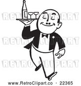 Vector Clip Art of Retro Waiter Carrying Wine and Glasses on a Tray by BestVector