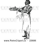 Vector Clip Art of Retro Waiter Serving Food by Prawny Vintage
