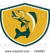 Vector Clip Art of Retro Walleye Fish Jumping in a Green White and Orange Shield by Patrimonio