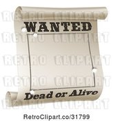 Vector Clip Art of Retro Wanted Dead or Alive Poster with Bullet Holes by AtStockIllustration
