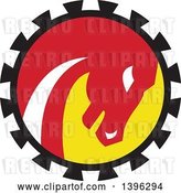 Vector Clip Art of Retro War Horse Head in a Black Red White and Yellow Gear Circle by Patrimonio