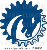 Vector Clip Art of Retro War Horse Head in a Blue Gear Circle by Patrimonio