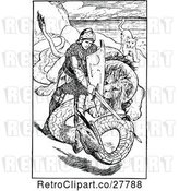 Vector Clip Art of Retro Warrior and Lions Battling a Serpent by Prawny Vintage