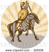 Vector Clip Art of Retro Warrior Holding a Sword on Horseback by Patrimonio