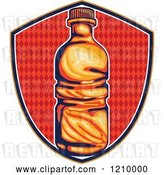 Vector Clip Art of Retro Water or Soda Bottle over a Diamond Patterned Shield by Patrimonio