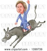 Vector Clip Art of Retro Watercolor Caricature of Hillary Clinton Riding a Democratic Donkey by Patrimonio