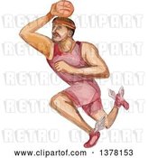 Vector Clip Art of Retro Watercolor Caricature Styled Basketball Player Dunking by Patrimonio