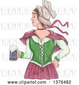 Vector Clip Art of Retro Watercolor Styled Victorian Beer Maiden Holding a Mug by Patrimonio