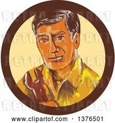 Vector Clip Art of Retro Watercolor Sytled Mechanic Guy Holding a Spanner Wrench in a Circle by Patrimonio