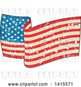 Vector Clip Art of Retro Waving American Flag with Grunge Splatters by Patrimonio