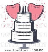 Vector Clip Art of Retro Wedding Cake with Heart Balloons and Confetti by Vector Tradition SM