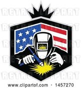Vector Clip Art of Retro Welder in an American Flag Shield with a Crown by Patrimonio