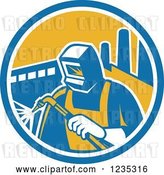 Vector Clip Art of Retro Welder Worker in a Factory Circle by Patrimonio