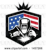 Vector Clip Art of Retro Welder Working in an American Flag Shield with a Crown by Patrimonio