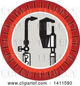 Vector Clip Art of Retro Welding Torch and Caliper in a Notched Circle by Patrimonio