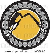 Vector Clip Art of Retro Welding Torch and Caliper Set Inside Ball Bearing Circle by Patrimonio
