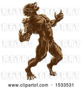 Vector Clip Art of Retro Werewolf Beast Howling and Transforming by AtStockIllustration