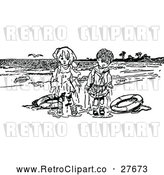 Vector Clip Art of Retro Wet Overboard Kids on a Beach by Prawny Vintage