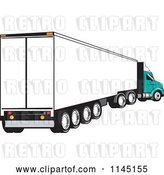 Vector Clip Art of Retro White and Turquoise Big Rig Truck by Patrimonio