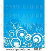 Vector Clip Art of Retro White Circles, Swirls, Dots and Flourishes over a Blue Background by KJ Pargeter