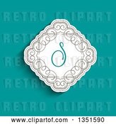 Vector Clip Art of Retro White Diamond with Swirls and a Letter S Monogram over Turquoise by KJ Pargeter