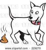 Vector Clip Art of Retro White Dog Walking Away from Poop by Patrimonio