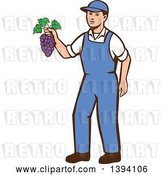 Vector Clip Art of Retro White Farmer Boy Holding Purple Grapes by Patrimonio