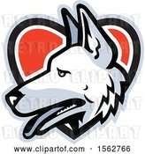 Vector Clip Art of Retro White German Shepherd Dog Mascot Head in a Heart by Patrimonio