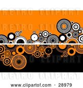 Vector Clip Art of Retro White Line Dividing Circles on an Orange Background on the Top and Orange and Black Circles on a Black Background on the Bottom by KJ Pargeter