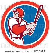 Vector Clip Art of Retro White Male Baseball Player Batting in a Red White and Blue Circle by Patrimonio