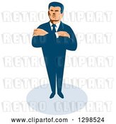 Vector Clip Art of Retro White Male Secret Agent Standing with Folded Arms by Patrimonio