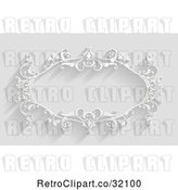 Vector Clip Art of Retro White Ornate Floral Frame, on Gray with Shadows by AtStockIllustration