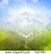 Vector Clip Art of Retro White Ornate Frame over a Blue and Green Geometric Background by KJ Pargeter