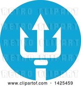 Vector Clip Art of Retro White Silhouetted Three Pronged Trident in a Blue Circle by Patrimonio