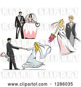 Vector Clip Art of Retro White Wedding Couples Standing, Walking and Dancing by Vector Tradition SM