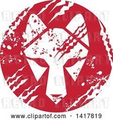 Vector Clip Art of Retro White Wolf Head in a Red Scratched Grungy Circle by Patrimonio