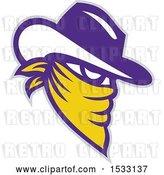 Vector Clip Art of Retro White Yellow and Purple Cowboy Outlaw in a Bandana by Patrimonio