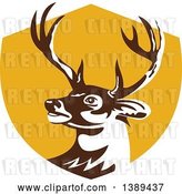 Vector Clip Art of Retro Whitetail Deer Buck Head in a Yellow Shield by Patrimonio