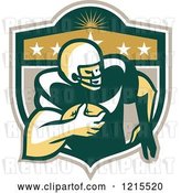 Vector Clip Art of Retro Wide Receiver American Football Player Running in a Crest Shield by Patrimonio