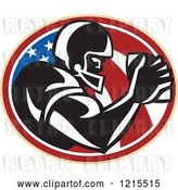 Vector Clip Art of Retro Wide Receiver Running Back American Football Player over a Patriotic Oval by Patrimonio