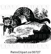 Vector Clip Art of Retro Wild Cat with Prey by Prawny Vintage
