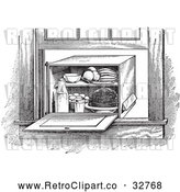 Vector Clip Art of Retro Window Box Refrigerator in Black and White by Picsburg