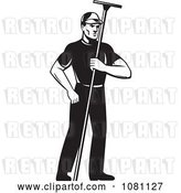 Vector Clip Art of Retro Window Washer Holding a Squeegee by Patrimonio