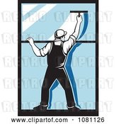 Vector Clip Art of Retro Window Washer Using a Squeegee by Patrimonio